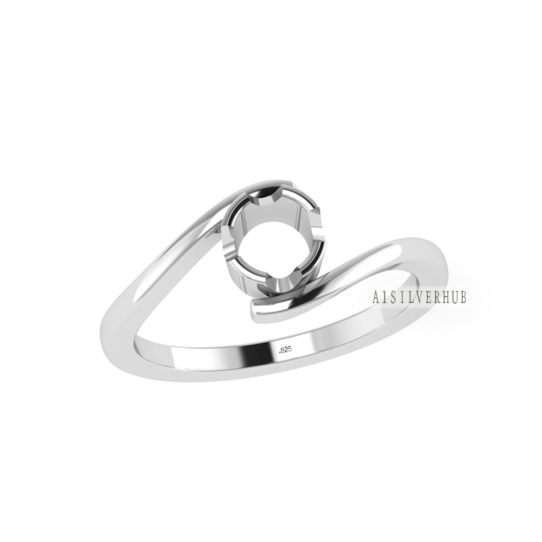925 Sterling Solid Silver 4mm Round Blank Component Prong Ring Setting, Good for Zircon Stone DIY Work, Engagement Ring, Gifts For Her