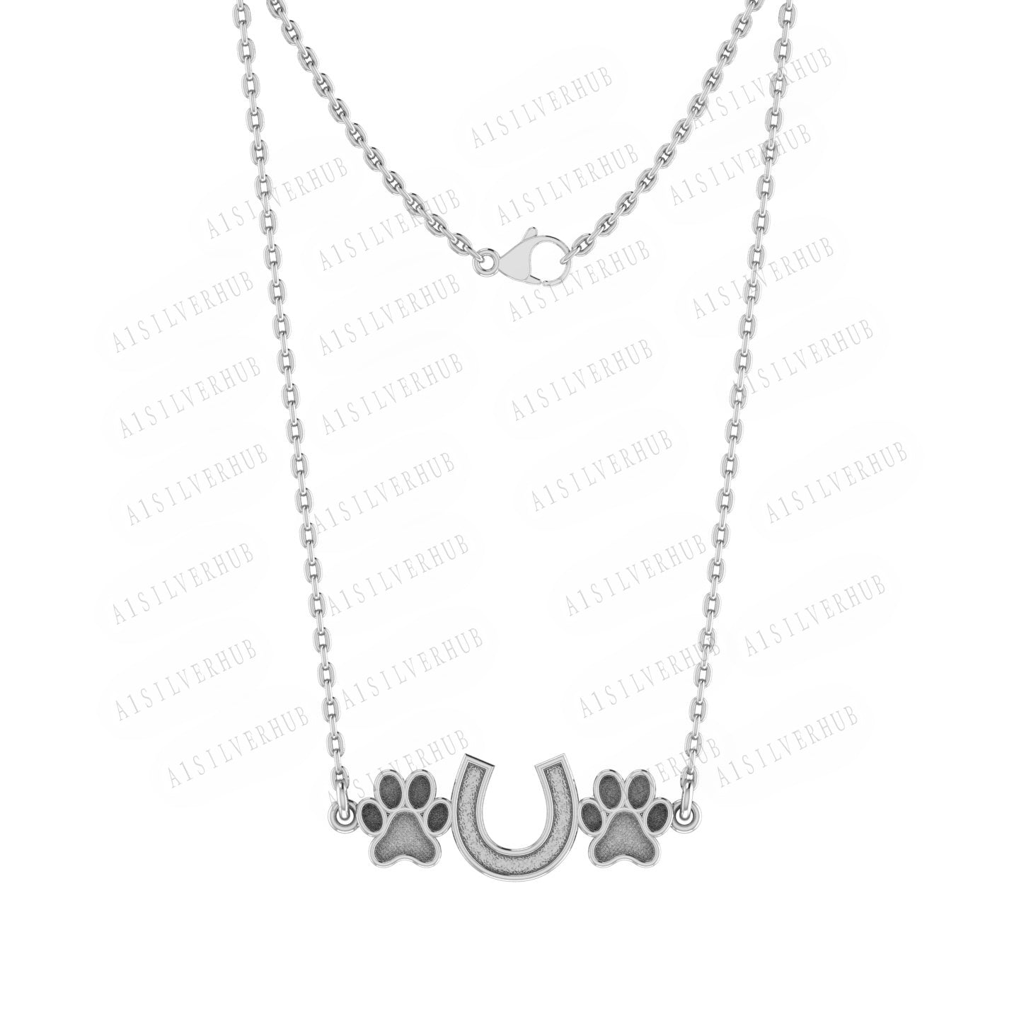 925 Sterling Silver Paw with Shape Blank Bezel Pendant Necklace, Good for Resin & Ashes Work, Keepsake/Breastmilk DIY Crafts 16''+2'' Chain