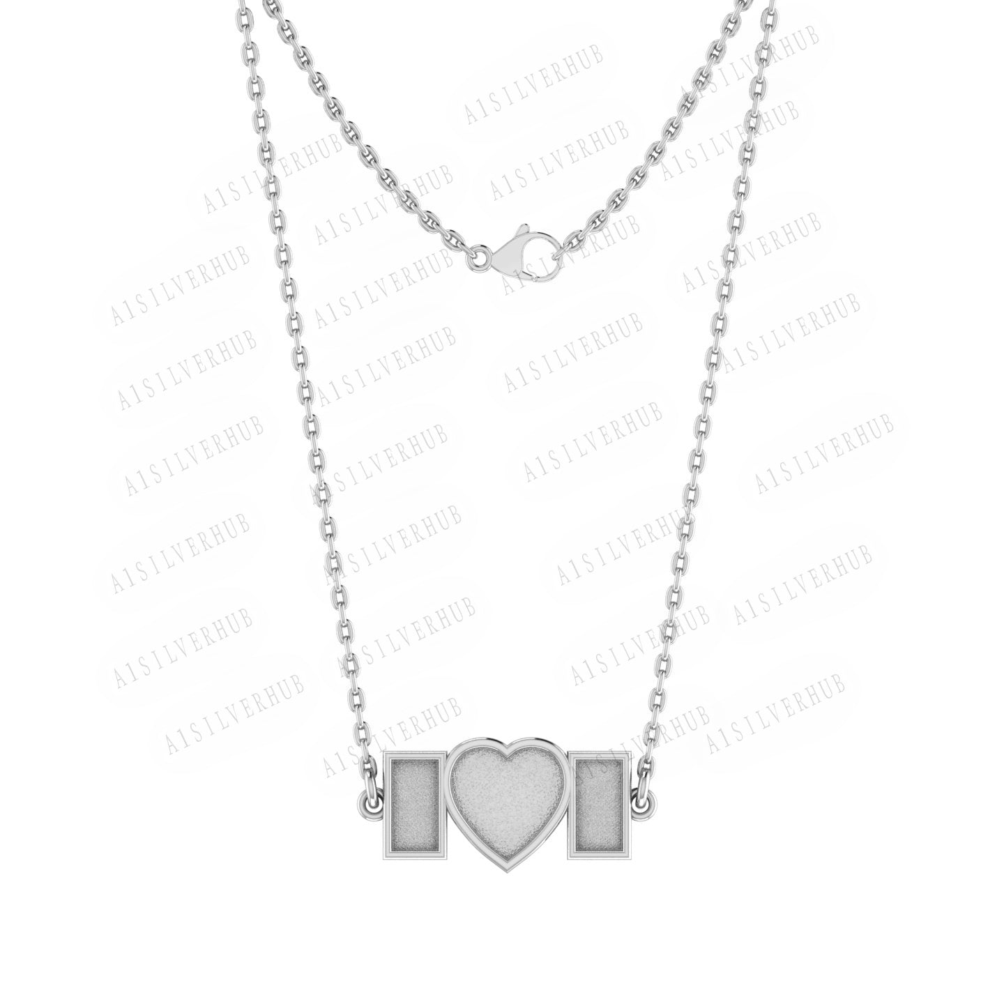 925 Sterling Silver Triple Shape Blank Bezel Pendant Necklace, Good for Resin & Ashes Work, Keepsake/Breastmilk DIY Crafts 16''+2'' Chain