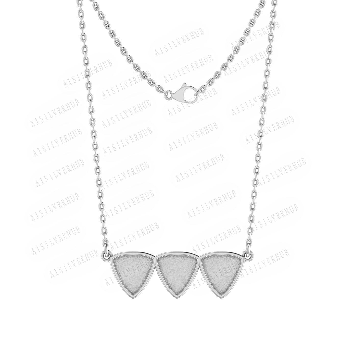 925 Sterling Silver Triple Shape Blank Bezel Pendant Necklace, Good for Resin & Ashes Work, Keepsake/Breastmilk DIY Crafts 16''+2'' Chain