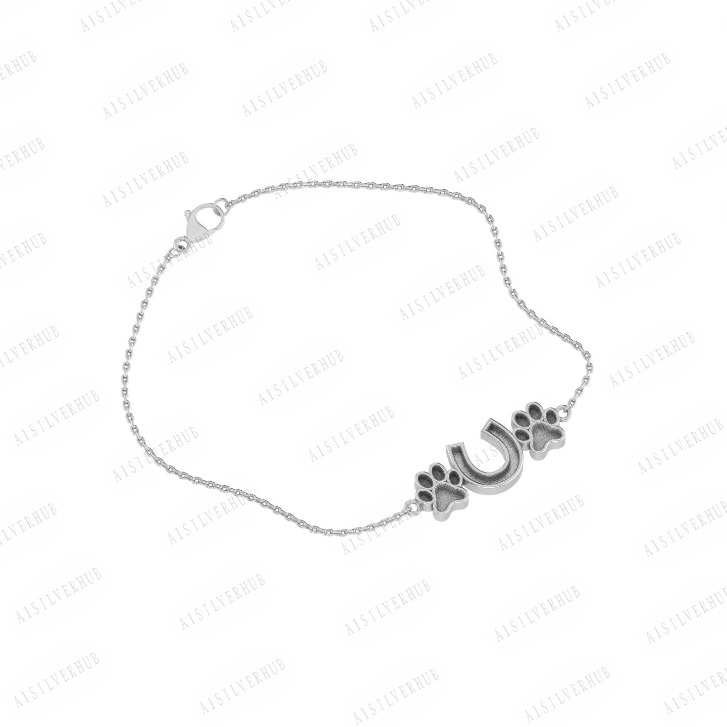 925 Sterling Silver Paw + Shape Blank Bezel Cable Chain Bracelet Settings with Lobster Clasp, Good for Resin & Ashes,Keepsake/Breastmilk DIY