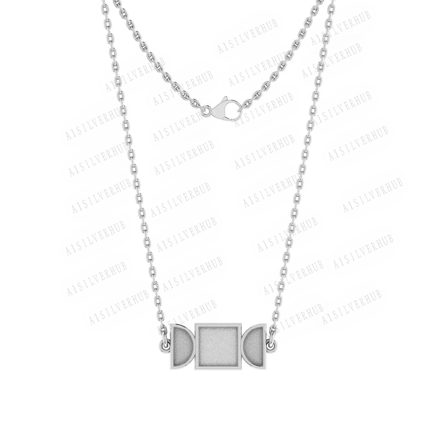 925 Sterling Silver Triple Shape Blank Bezel Pendant Necklace, Good for Resin & Ashes Work, Keepsake/Breastmilk DIY Crafts 16''+2'' Chain