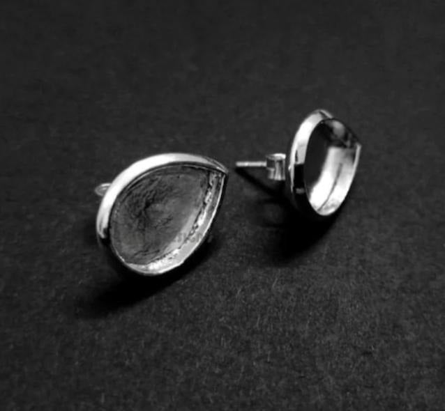 925 Sterling Silver 8x6mm Pear Shape Blank Bezel Stud Earrings, Good for Resin & Ashes Work, Keepsake DIY Crafts