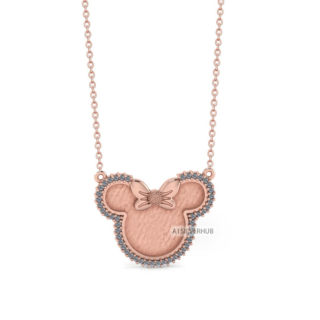 925 Sterling Silver Minnie Mouse Blank Bezel Pendant Necklace Setting, Good for Resin & Ashes Work, Keepsake/Breastmilk DIY 16''+2'' Chain