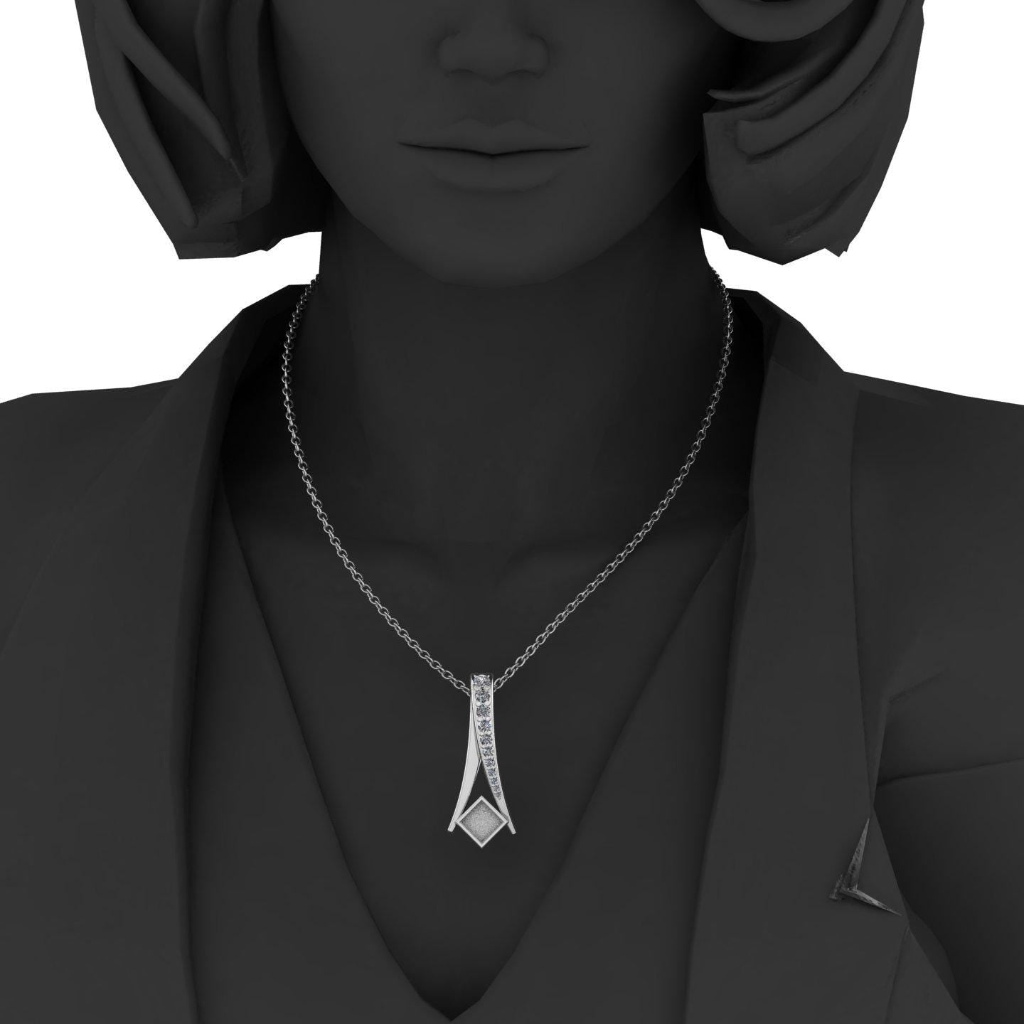 Falling Droplet Square Blank Bezel Pendant with Zircon Setted, 925 Sterling Silver Pendant, Good for Resin & Ashes Work, Keepsake DIY Crafts