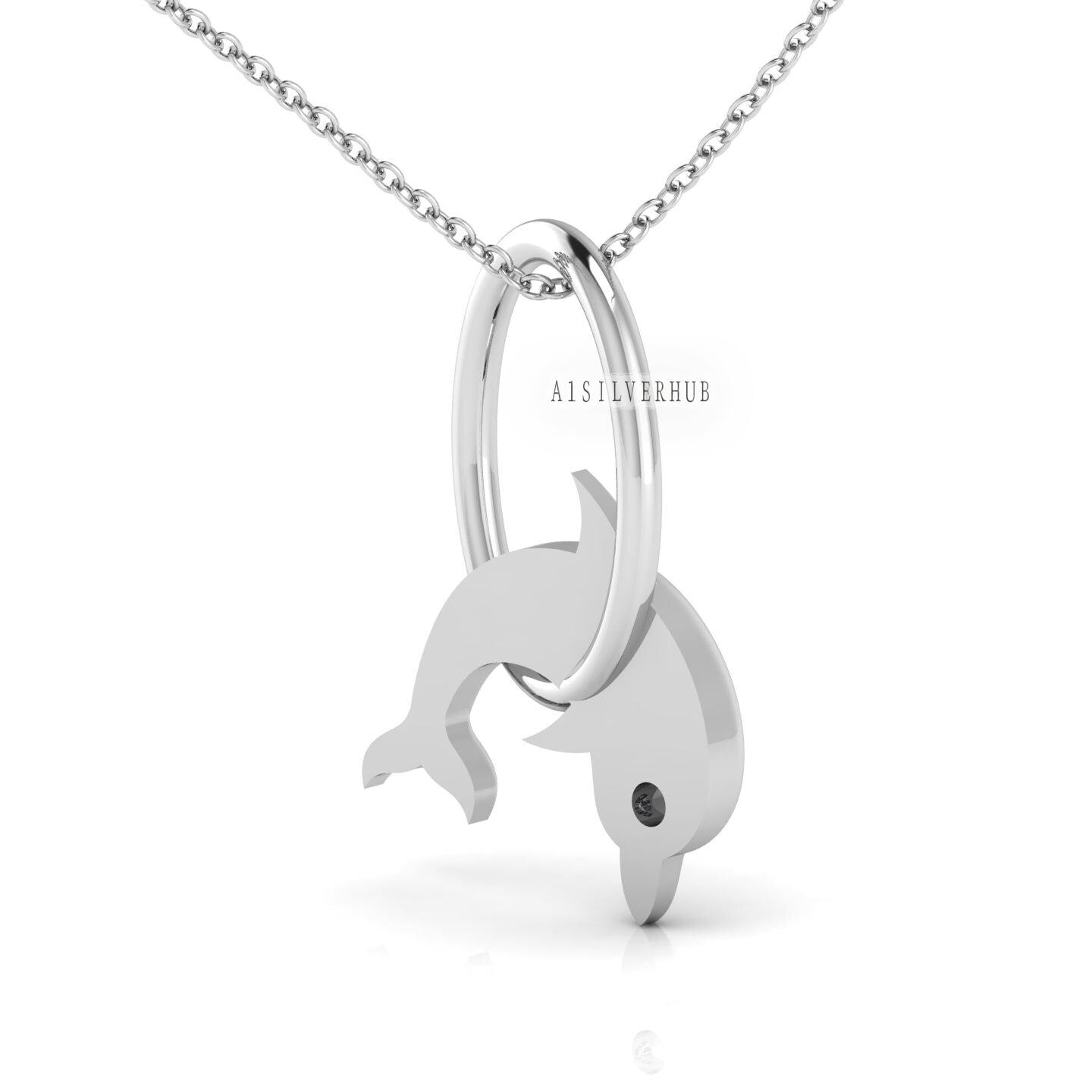 925 Sterling Solid Silver Jumping Dolphin Blank Bezel Pendant Necklace Chain, Good for Resin & Ashes Work, Keepsake/Breastmilk DIY, 16''+2''