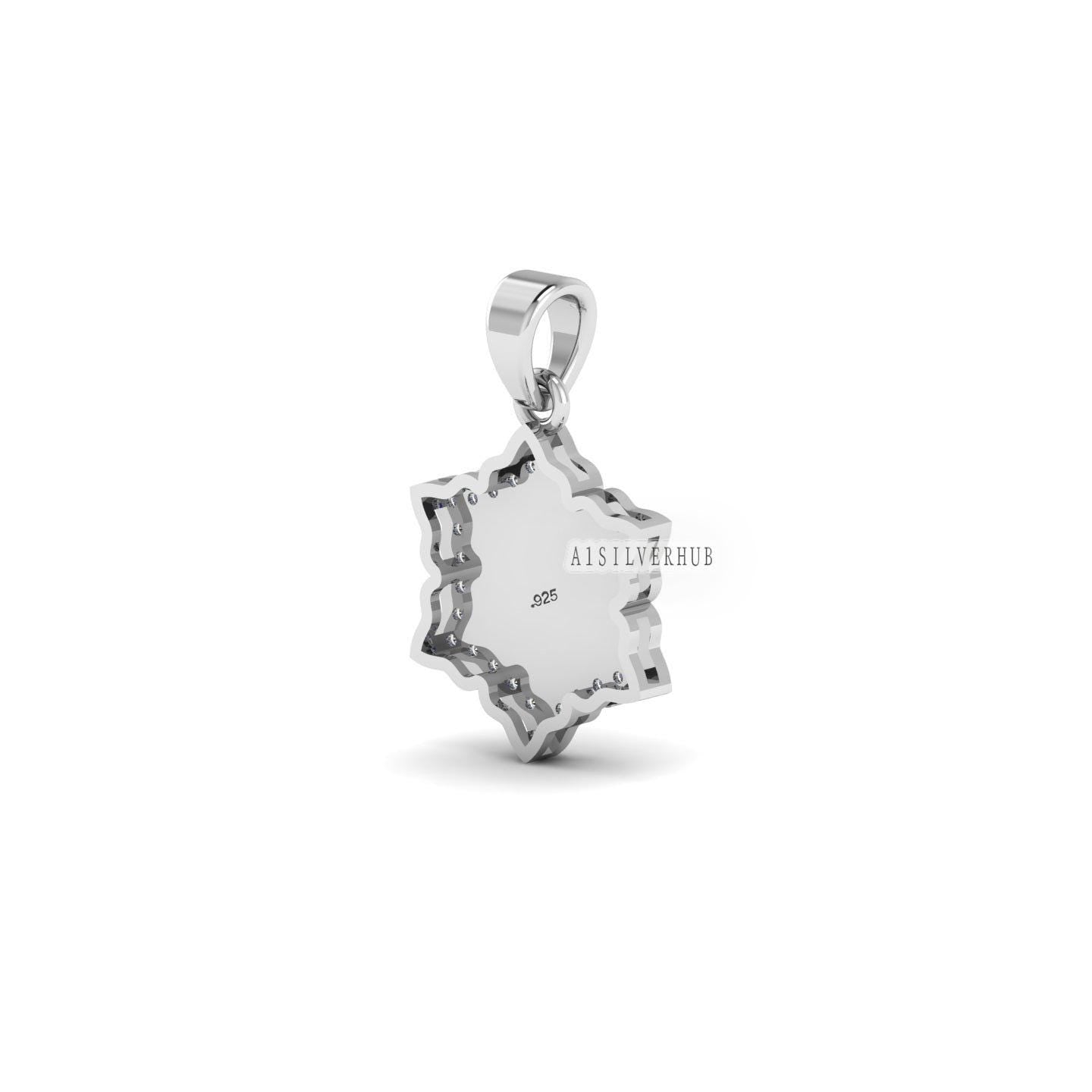 Designer Flower Blank Bezel Pendant with Zircon Setted, 925 Sterling Silver Pendant, Good for Resin & Ashes Work, Keepsake Jewelry DIY Craft
