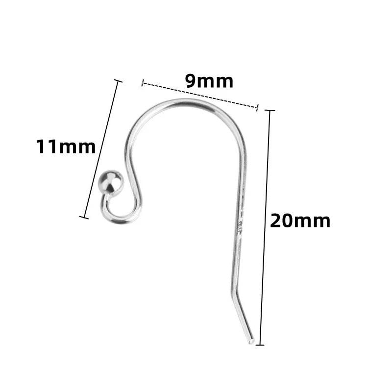 Authentic 925 Sterling Silver Ball End Fish Earring Hooks 20mm Ear Wire, Good for Earring making, Jewelry Earrings Findings DIY