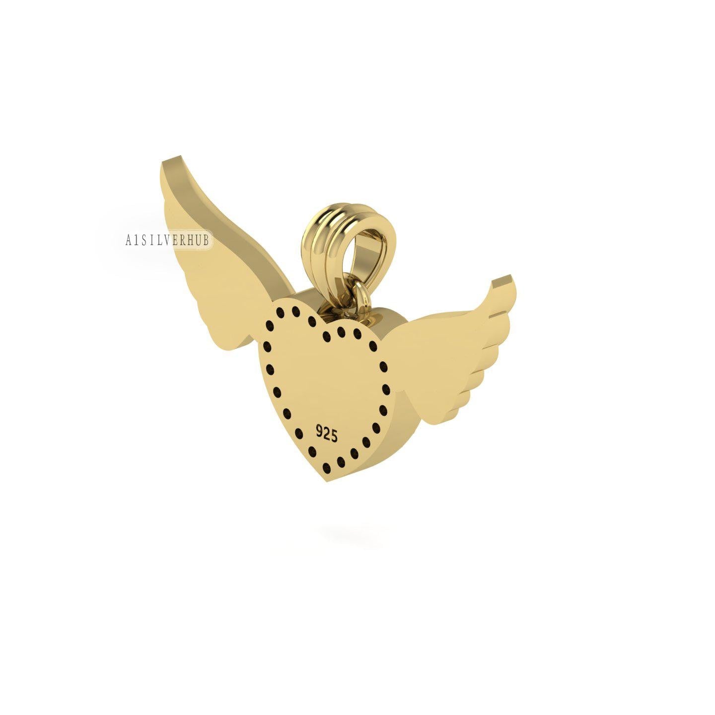 Heart Blank Bezel Zircon Setted Angel Wings Pendant Setting, 925 Sterling Silver, Good for Crush Opal, Resin & Ashes DIY, Keepsake Locket