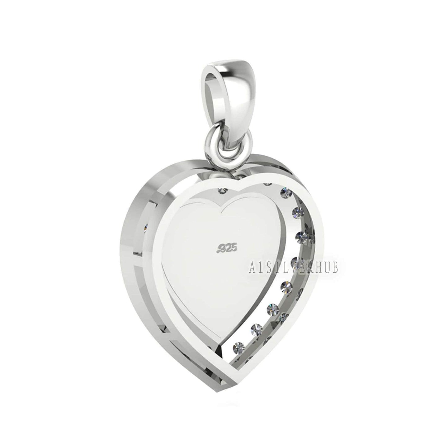 Heart Shape Blank Bezel Pendant with Zircon Setted, 925 Sterling Silver Pendant, Good for Resin & Ashes Work, Memorial Jewellery Crafts