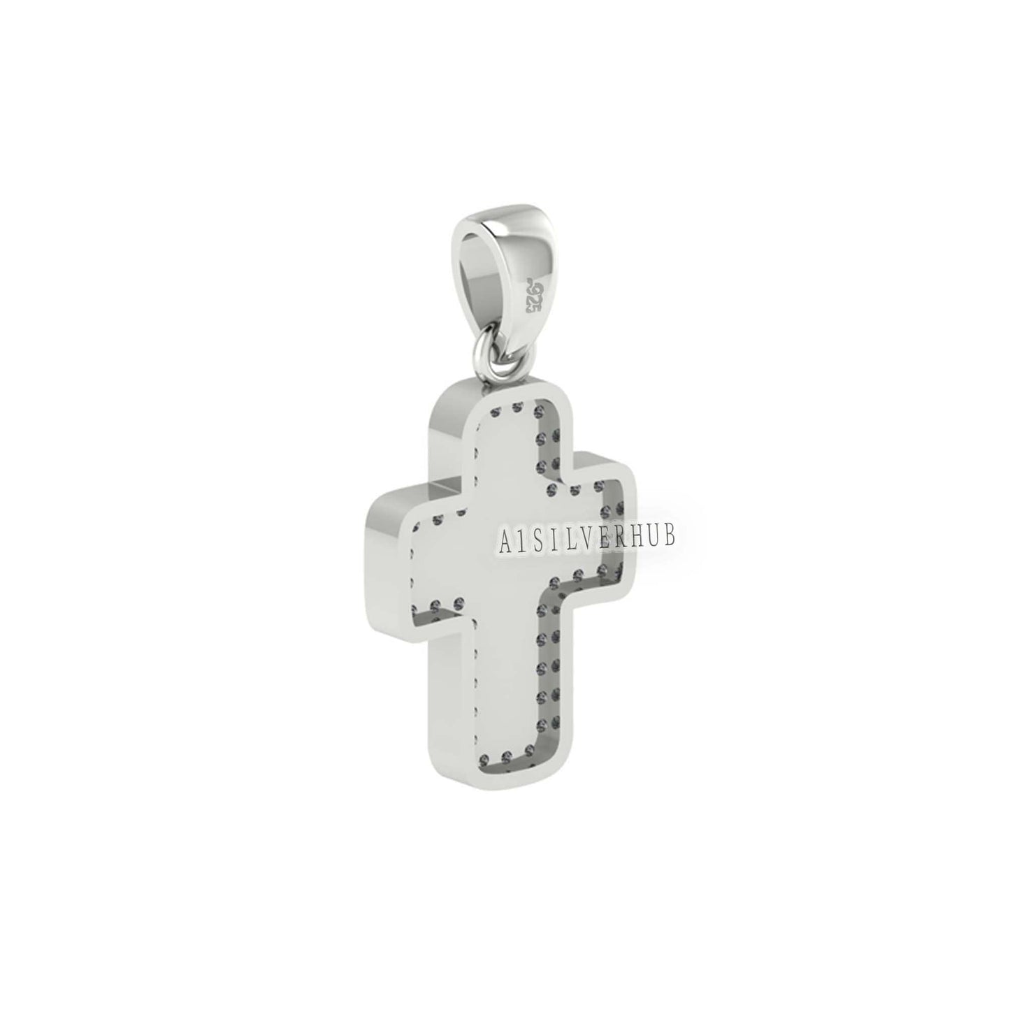 925 Sterling Solid Silver Blank Bezel Cross Pendant with Zircon Setted, Good for Crushed Opal, Resin & Ashes Work, Keepsake Breastmilk DIY