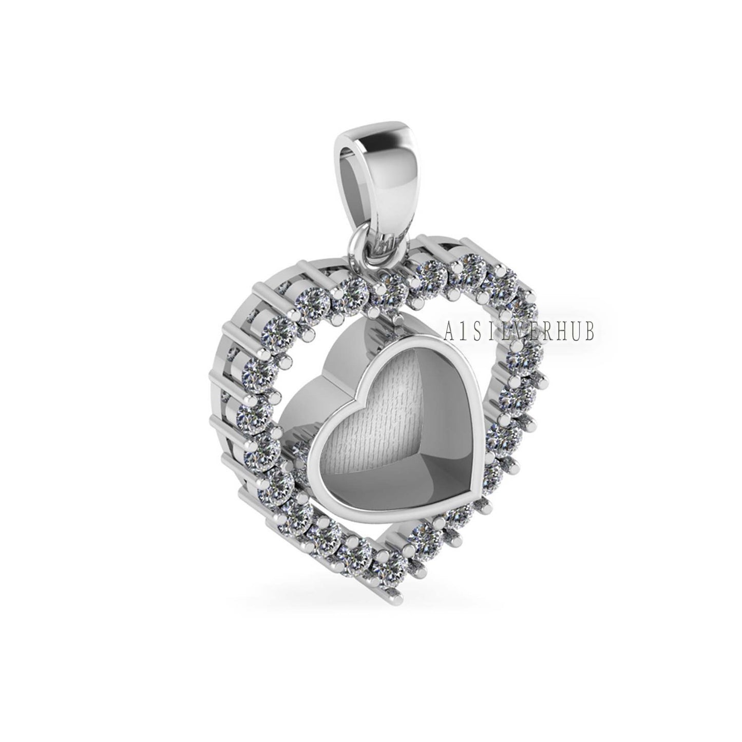 Heart with Zircon Setted 8mm Blank Bezel Pendant, 925 Sterling Silver, Good for Stone, Resin & Ashes Work, Breast Milk DIY, Keepsake Locket