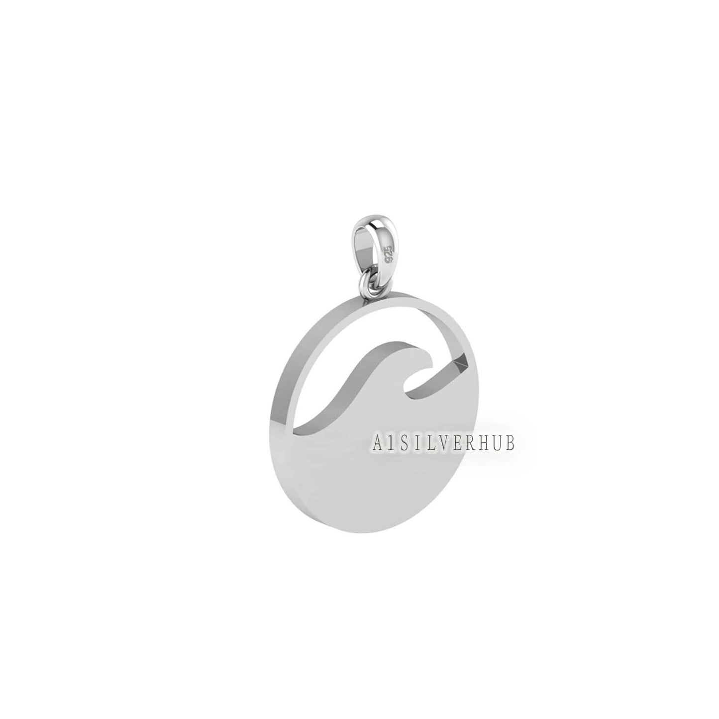 925 Sterling Solid Silver Ocean Wave Blank Bezel Round Pendant, Good for Resin & Ashes Work, Keepsake/Breastmilk DIY, Memorial Jewelry Craft