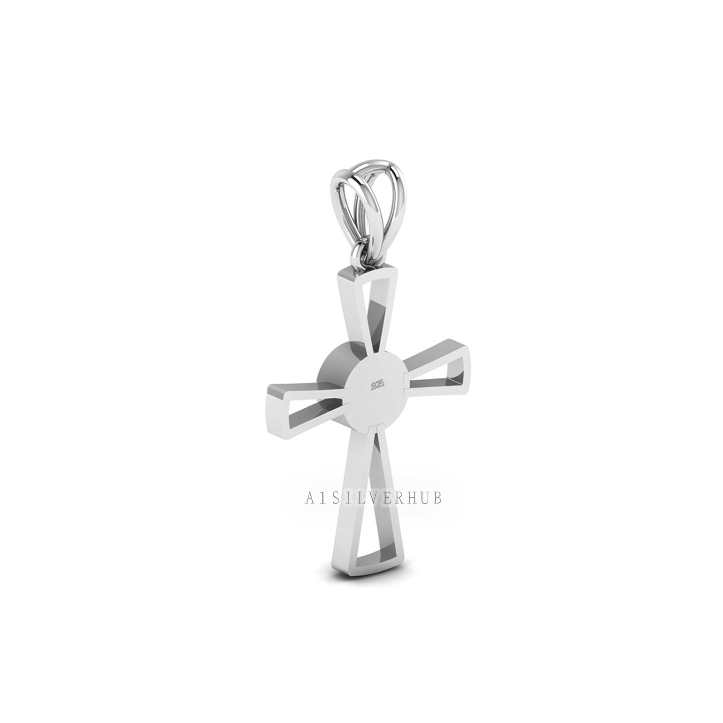 925 Sterling Solid Silver Cross Design Round Blank Bezel Pendant Setting, Good for Resin & Ashes Work, Keepsake/Breastmilk Memorial Jewelry