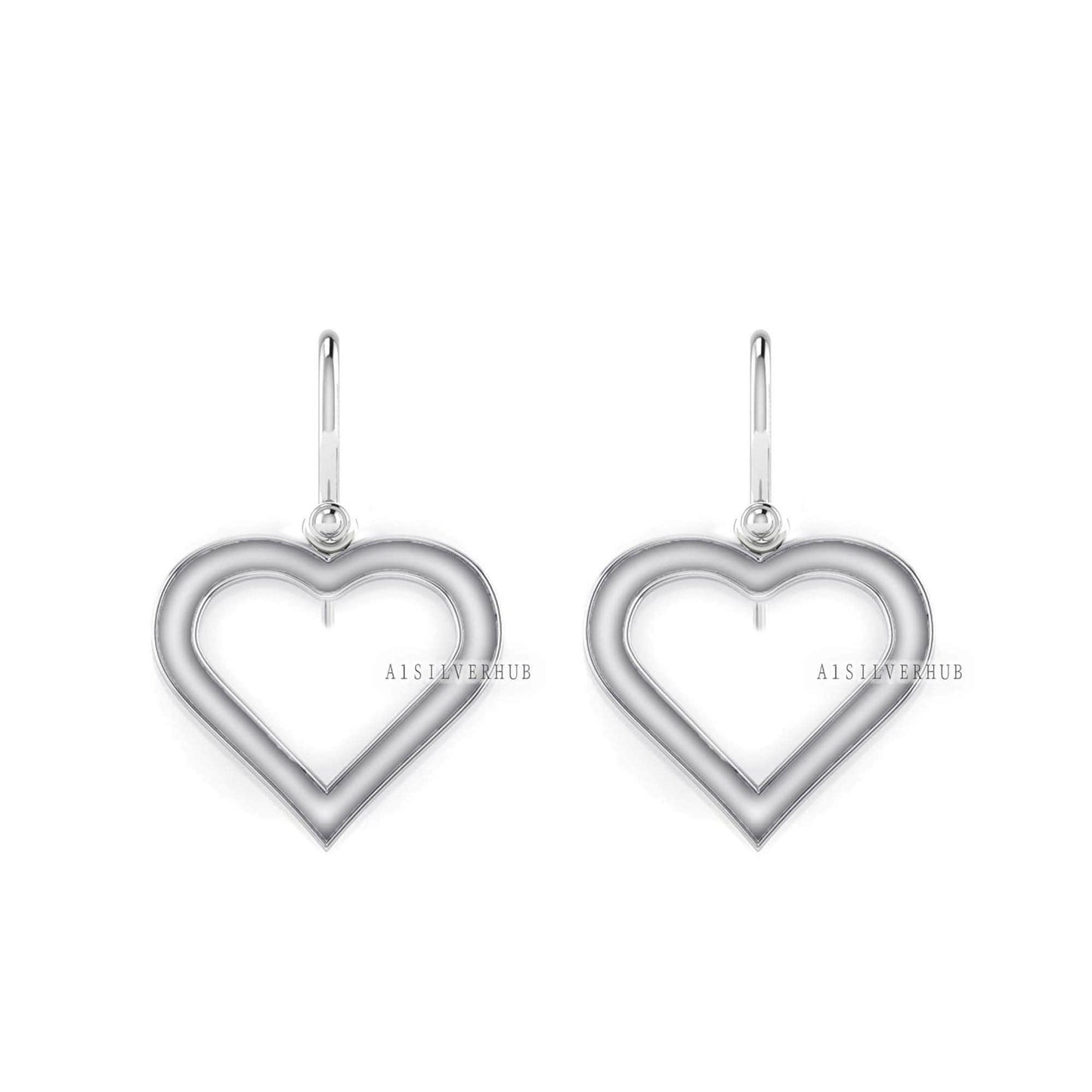 Love Heart Blank Bezel Dangle Earrings Setting, 925 Sterling Silver, Good for Pour Crushed Opal, Resin & Ashes Work, Keepsake Breastmilk DIY