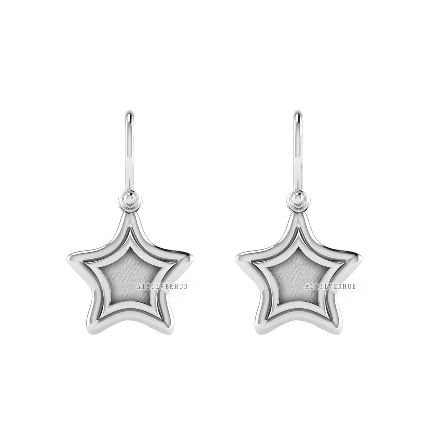 925 Sterling Solid Silver Shining Star DIY Breastmilk/Keepsake Blank Earrings Setting, Good for Resin & Ashes Work, Memorial Jewelry Gifts