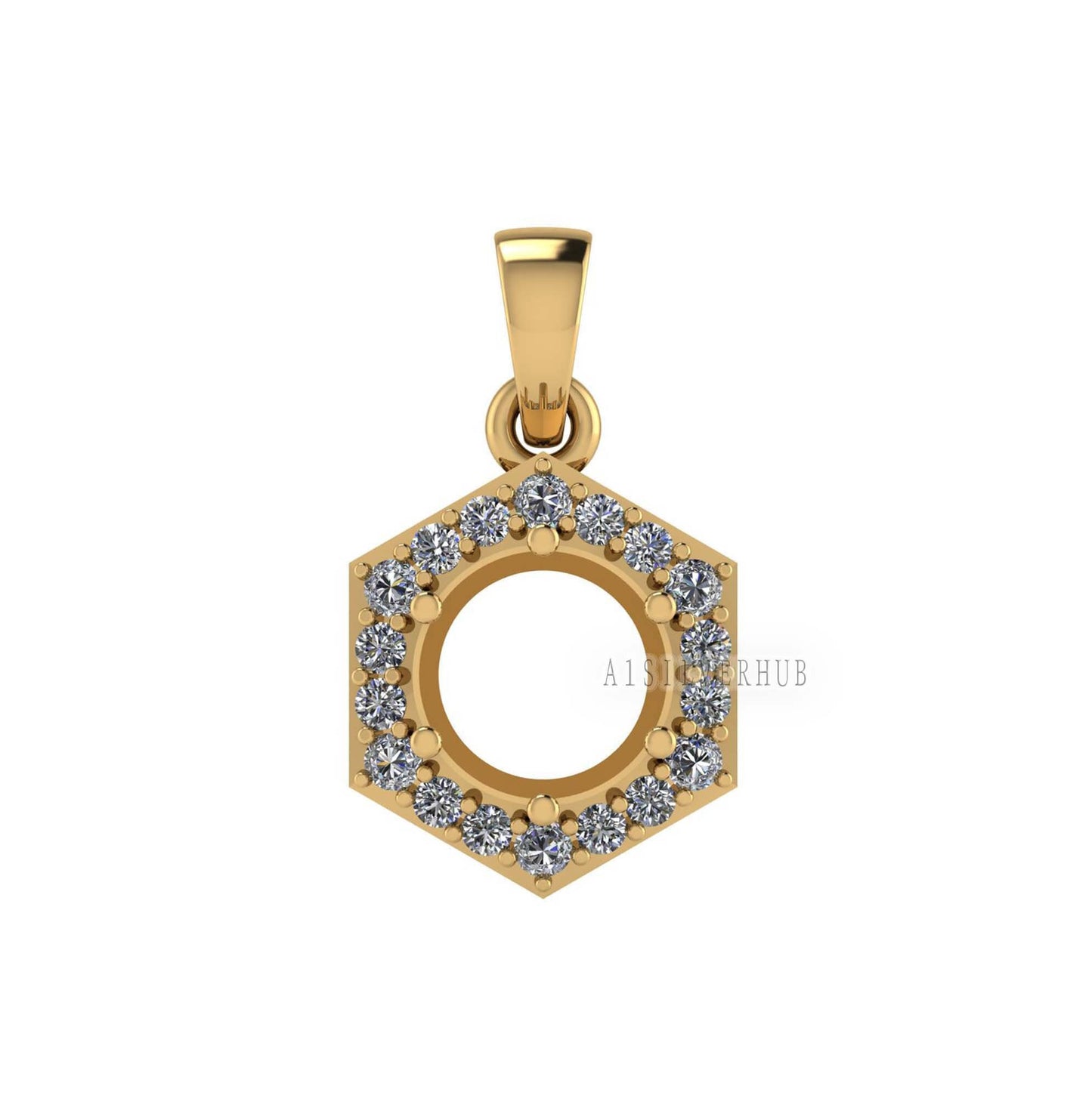 Solitaire Blank Round 8mm with Hexad Zircon Setted Pendant, 925 Sterling Silver, Semi Mounting Pendant, Good for Gemstone, Memorial Locket