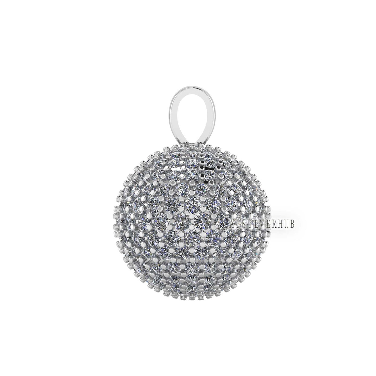 Round Ball Shape Pendant with Fully Zircon Setted, 925 Sterling Silver Pendant, Pave Setting CZ, Party Wear Jewelry, Gifts For Loved Ones