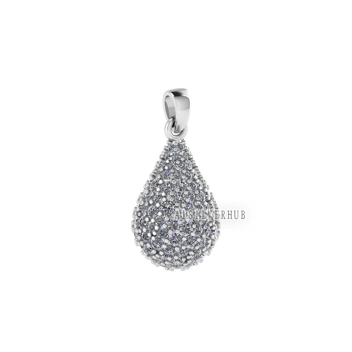 Tear Drop Shape Pendant with Fully Zircon Setted, 925 Sterling Silver Pendant, Pave Setting CZ, Party Wear Jewelry, Gifts For Loved Ones