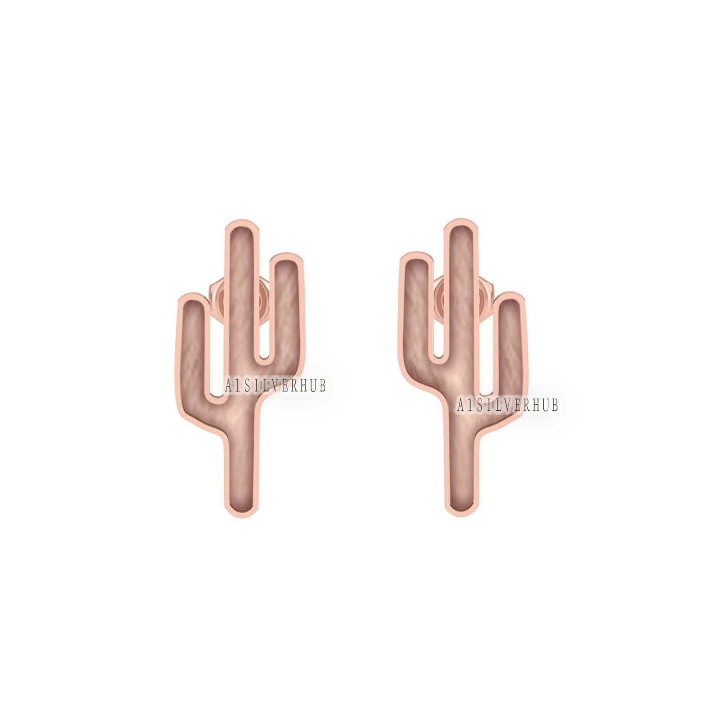 925 Sterling Silver Tiny Cactus Nature Inspired Blank Bezel Stud Earrings Settings, Good for Resin & Ashes Work, Keepsake DIY Jewelry Crafts