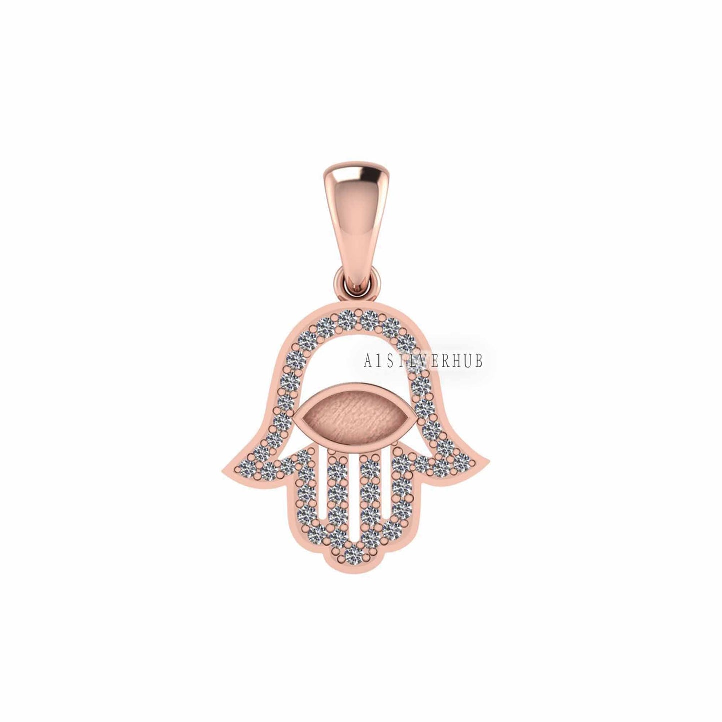 Hamsa Palm with Evil Eye 6x3mm Marquise Blank Bezel CZ Setted Pendant, 925 Sterling Silver Pendant, Good for Resin & Ashes Work, Keepsake