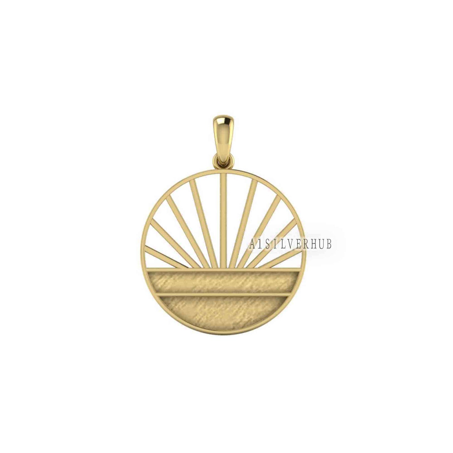 925 Sterling Solid Silver Ocean Sunrise Blank Bezel Pendant, Good for Resin & Ashes Work, Keepsake Memorial Jewelry, Breast Milk DIY Crafts