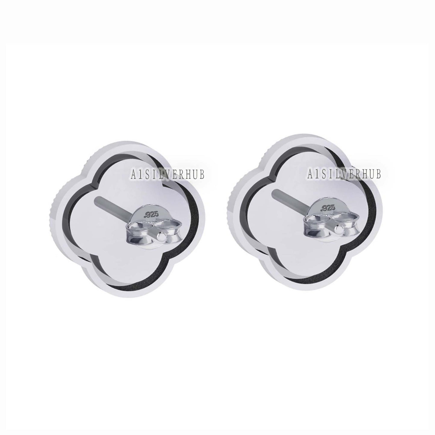 925 Sterling Silver 10x10mm Clover Shape Blank Bezel Stud Earring with Surrounded CZ Setted, Good for Resin & Ashes Work, Keepsake DIY Craft