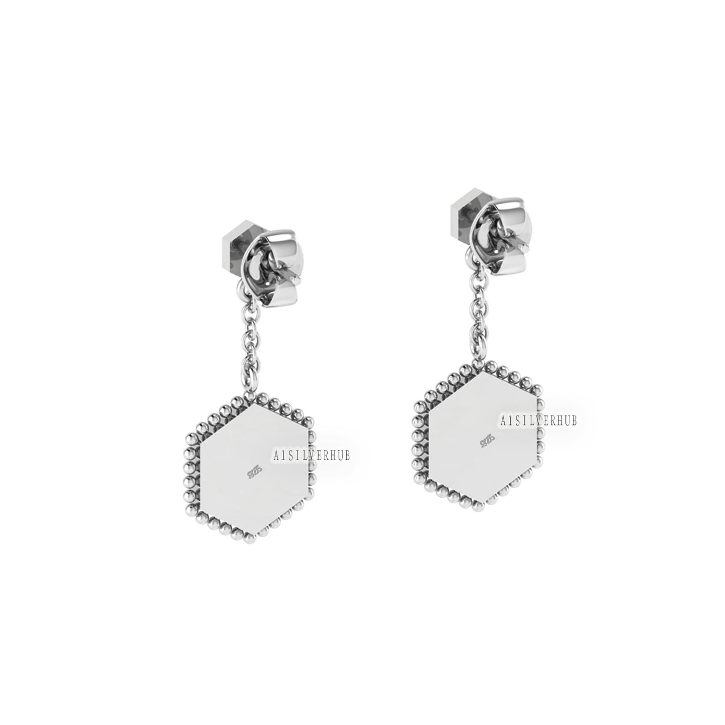 Hexagon Shape Blank Bezel Dangle Earrings Settings, 925 Sterling Silver, Good for Resin & Ashes Work, Memorial Jewelry DIY, Gifts For Her