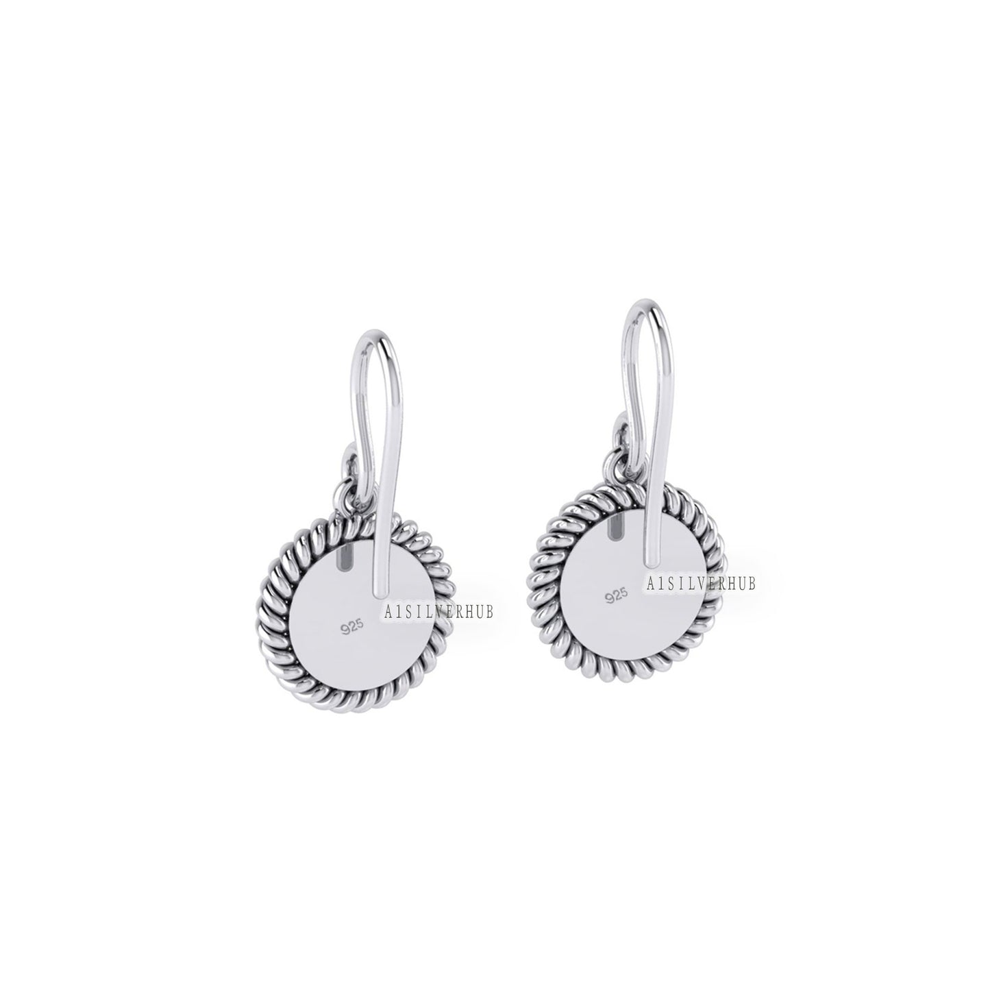 925 Sterling Silver Rope Design Round 10mm Blank Bezel Dangle Earring Setting, Good for Resin & Ashes Work Keepsake Breastmilk, Memorial DIY