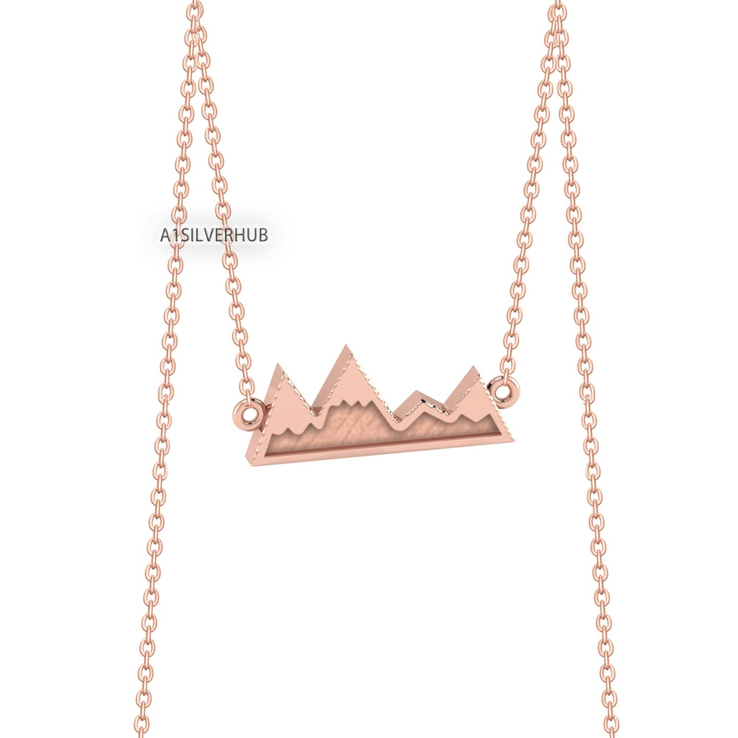 925 Sterling Silver Mountain Valley Blank Bezel Necklace, Good for Resin & Crushed Opal, Mountain Range Keepsake/Breastmilk DIY, 16''+2''