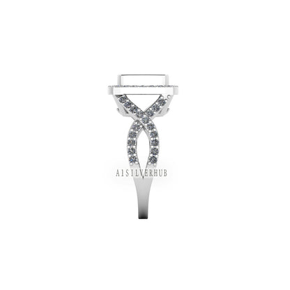 925 Sterling Solid Silver 8mm Cushion Blank Bezel with Surrounded CZ Setted Halo Ring, Good for Resin & Ashes Work, Breastmilk/Keepsake DIY