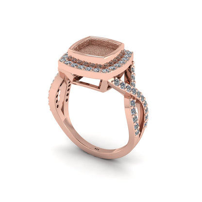 925 Sterling Solid Silver 8mm Cushion Blank Bezel with Surrounded CZ Setted Halo Ring, Good for Resin & Ashes Work, Breastmilk/Keepsake DIY