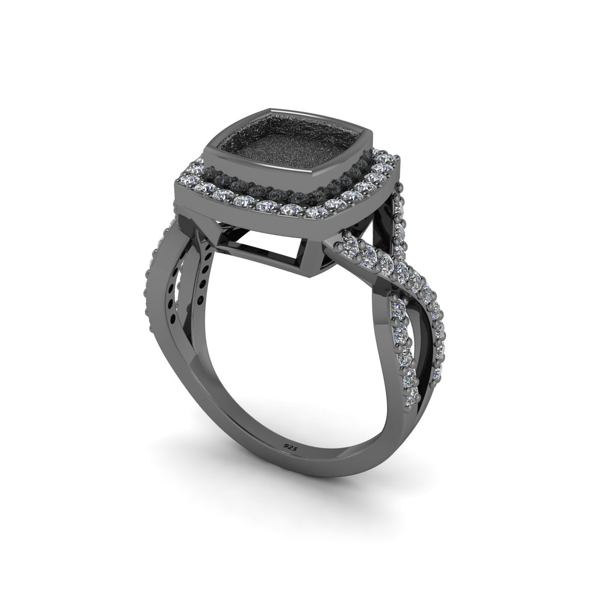 925 Sterling Solid Silver 8mm Cushion Blank Bezel with Surrounded CZ Setted Halo Ring, Good for Resin & Ashes Work, Breastmilk/Keepsake DIY