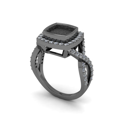 925 Sterling Solid Silver 8mm Cushion Blank Bezel with Surrounded CZ Setted Halo Ring, Good for Resin & Ashes Work, Breastmilk/Keepsake DIY