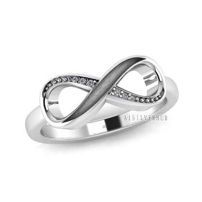 925 Sterling Solid Silver, Infinity Blank Channel Ring with Zircon Setted, Good for Inlay Resin & Ashes Work, Keepsake Breastmilk DIY Crafts