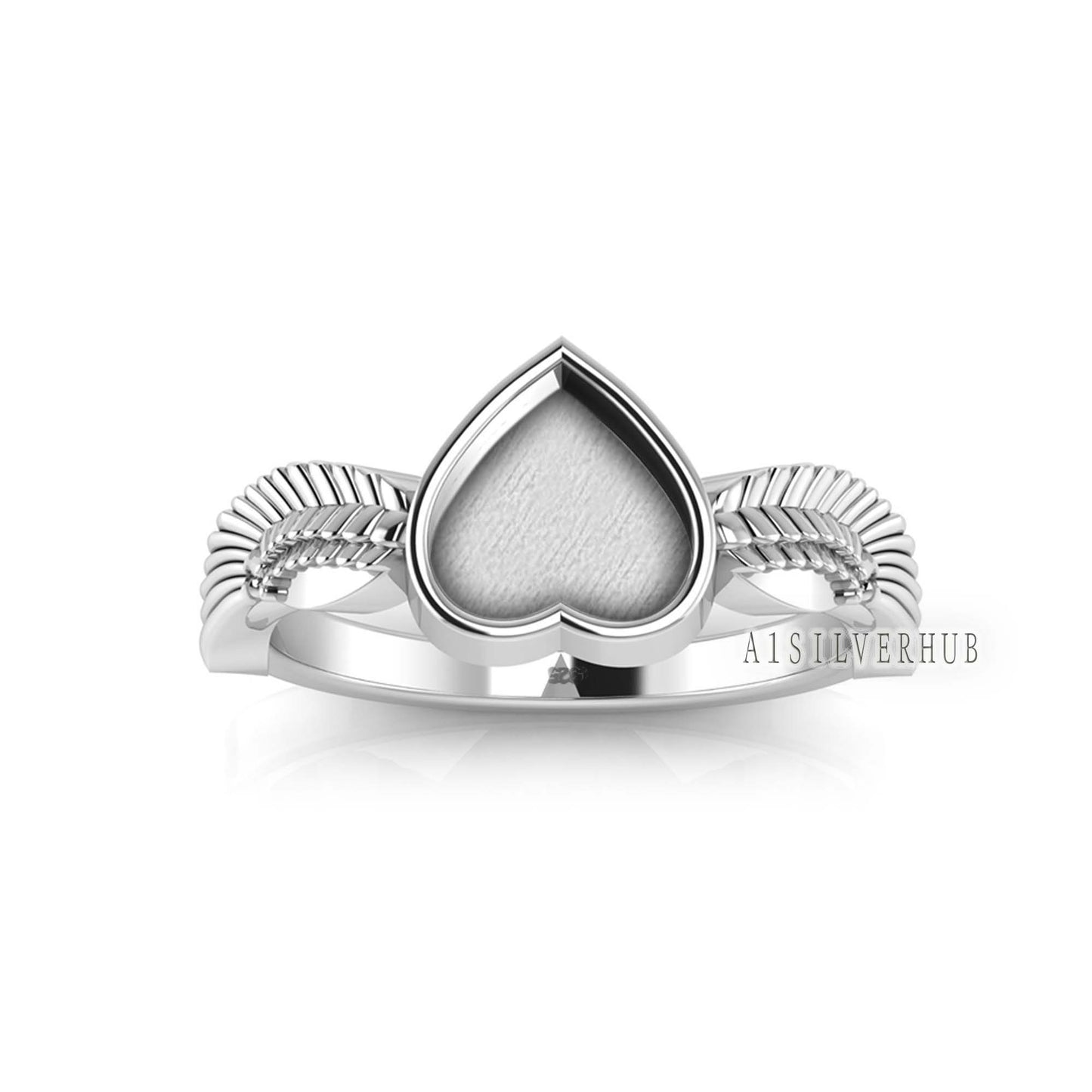 925 Sterling Solid Silver 8x8mm Heart Blank Bezel with Angel Wings Ring Setting, Good for Resin & Ashes Work, Breastmilk Keepsake DIY Crafts