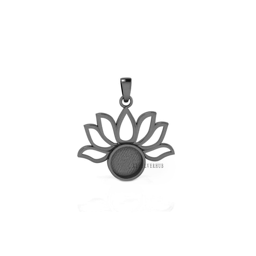 925 Sterling Solid Silver Lotus Flower 9mm Round Blank Bezel Pendant Settings, Good for Resin & Ashes Work, Breastmilk/Keepsake, DIY Crafts