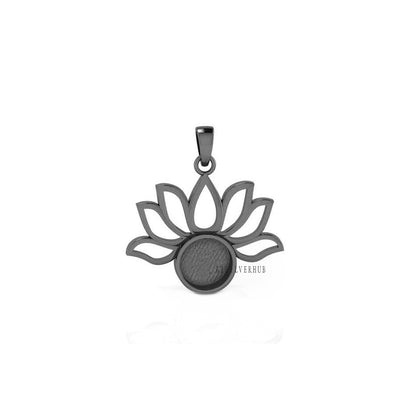 925 Sterling Solid Silver Lotus Flower 9mm Round Blank Bezel Pendant Settings, Good for Resin & Ashes Work, Breastmilk/Keepsake, DIY Crafts