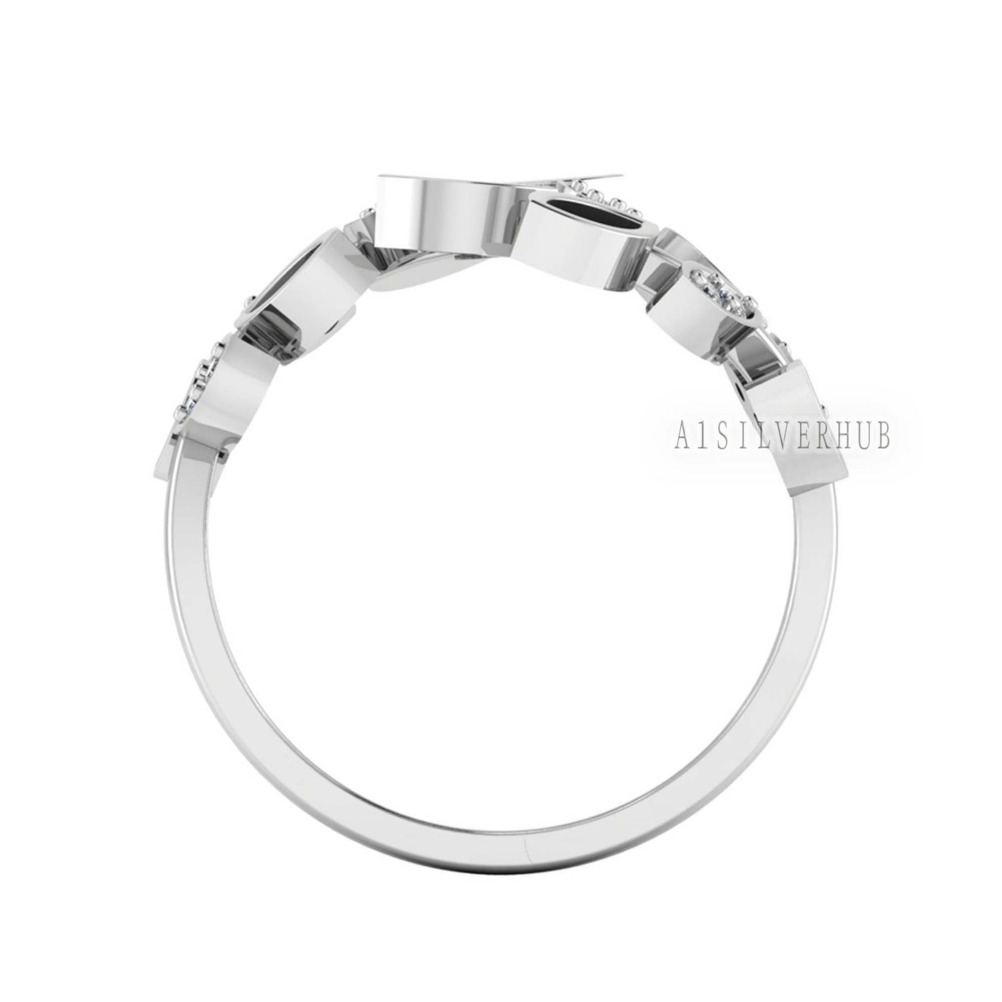 925 Sterling Solid Silver 2x4mm Leaf Design Blank Bezel with Zircon Setted Ring, Good for Resin & Ashes Breastmilk DIY Work, Keepsake Ring