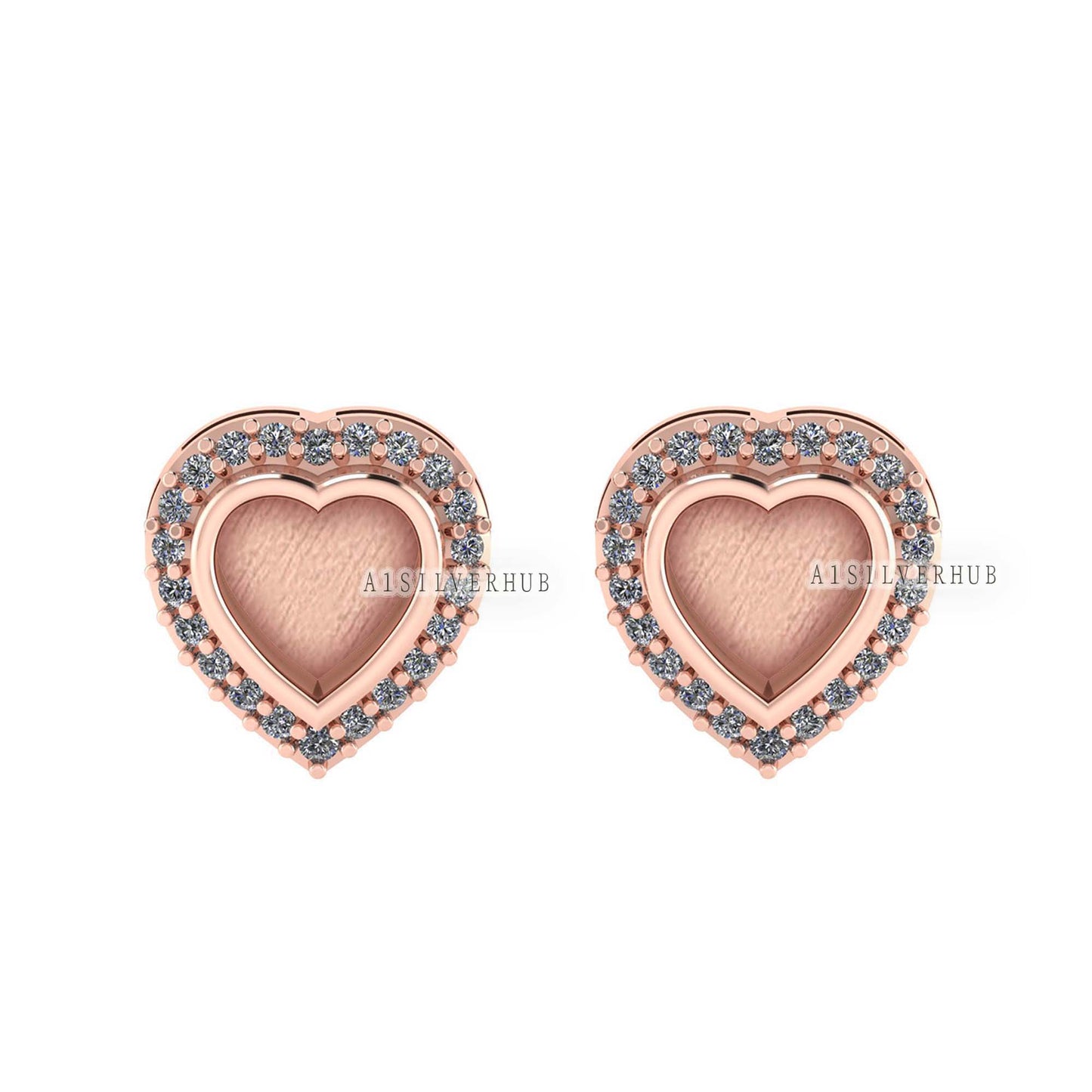 925 Sterling Silver 5mm Heart Shape Blank Bezel Stud Earrings with Surrounded Zircon Setted, Good for Resin & Ashes Work, Keepsake DIY Craft