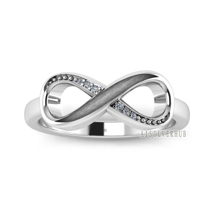 925 Sterling Solid Silver, Infinity Blank Channel Ring with Zircon Setted, Good for Inlay Resin & Ashes Work, Keepsake Breastmilk DIY Crafts