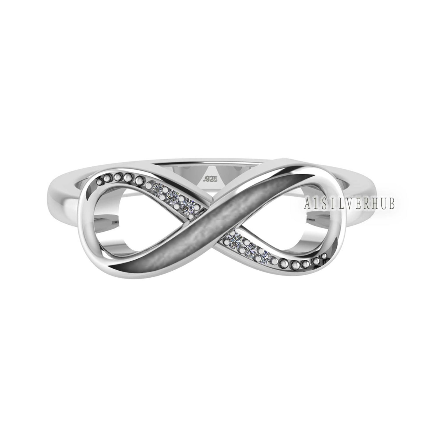 925 Sterling Solid Silver, Infinity Blank Channel Ring with Zircon Setted, Good for Inlay Resin & Ashes Work, Keepsake Breastmilk DIY Crafts