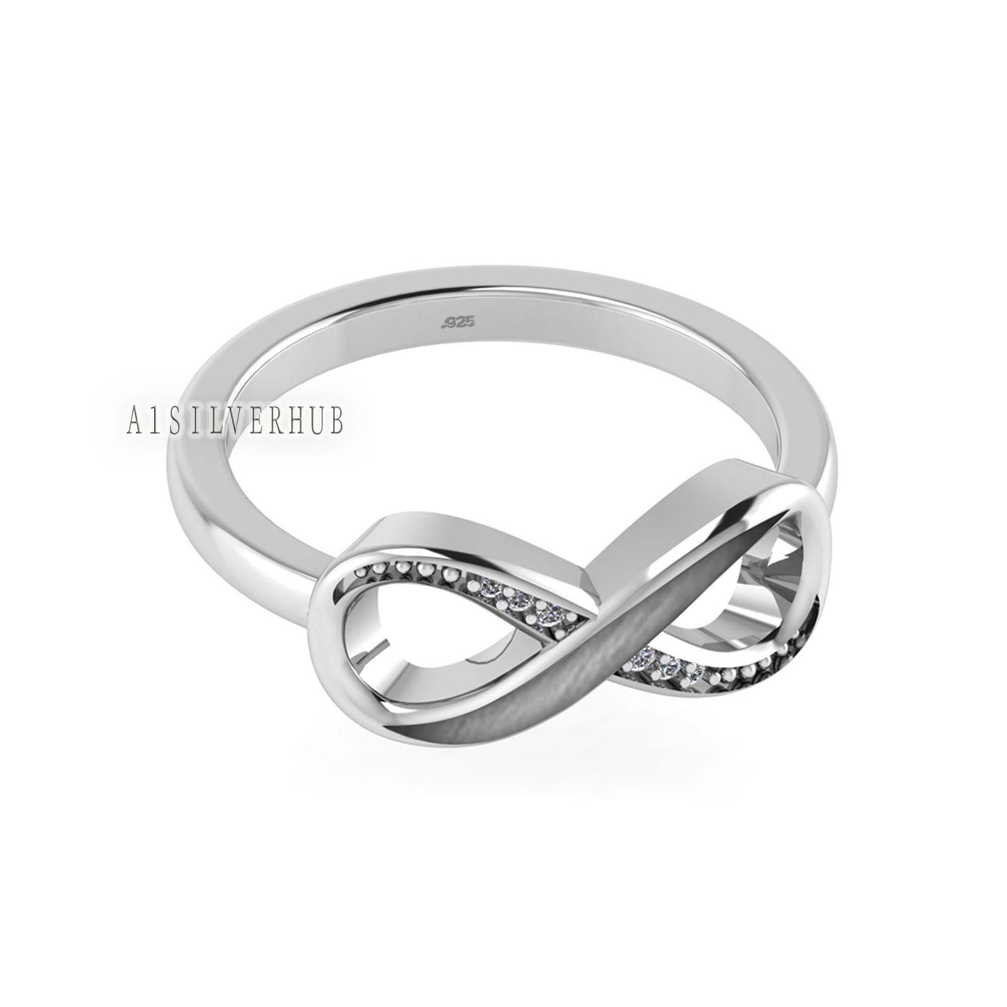 925 Sterling Solid Silver, Infinity Blank Channel Ring with Zircon Setted, Good for Inlay Resin & Ashes Work, Keepsake Breastmilk DIY Crafts