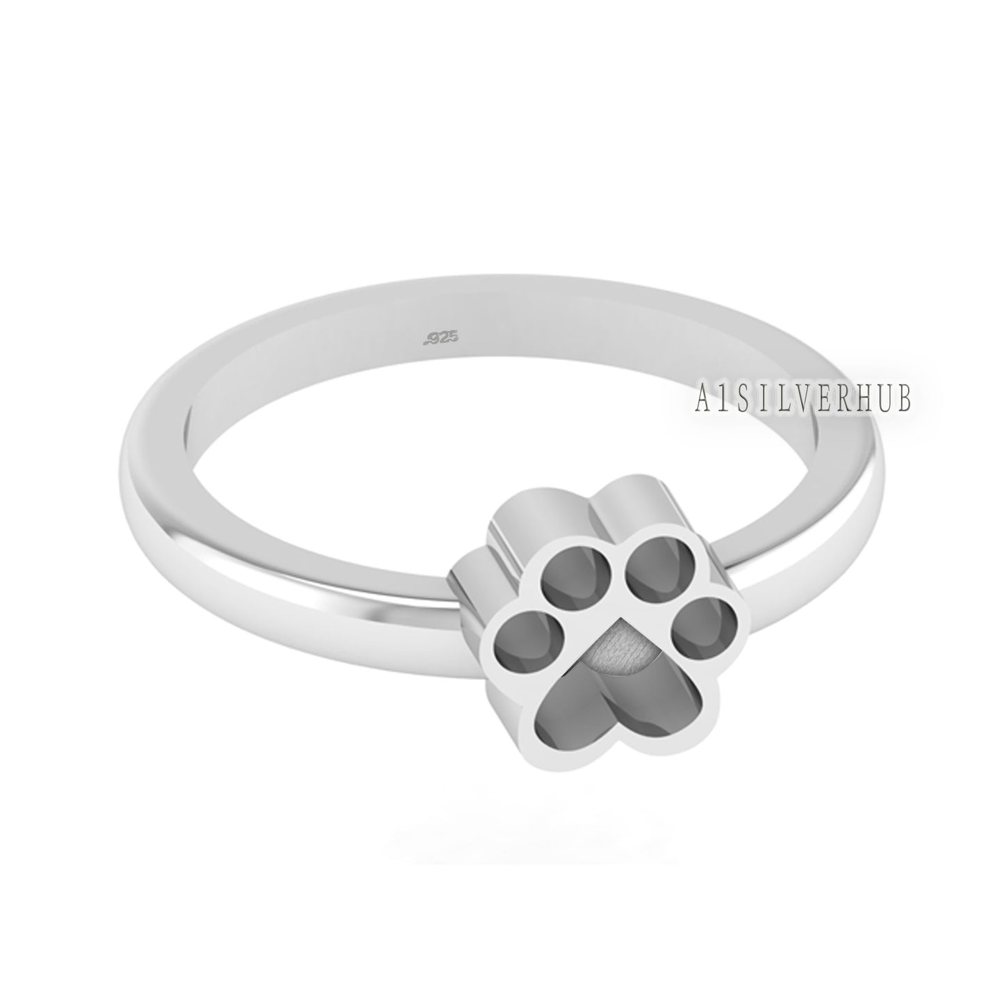 925 Sterling Solid Silver 8mm Dog Paw Shape Blank Bezel Ring Setting, Good for Resin & Ashes Work, Keepsake/Breastmilk DIY, Memorial Jewelry