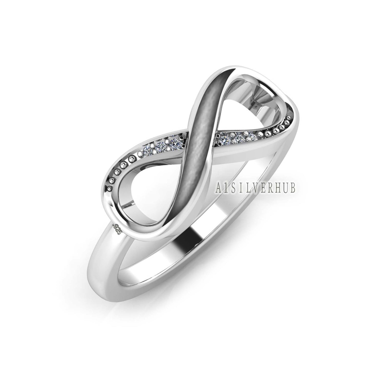 925 Sterling Solid Silver, Infinity Blank Channel Ring with Zircon Setted, Good for Inlay Resin & Ashes Work, Keepsake Breastmilk DIY Crafts