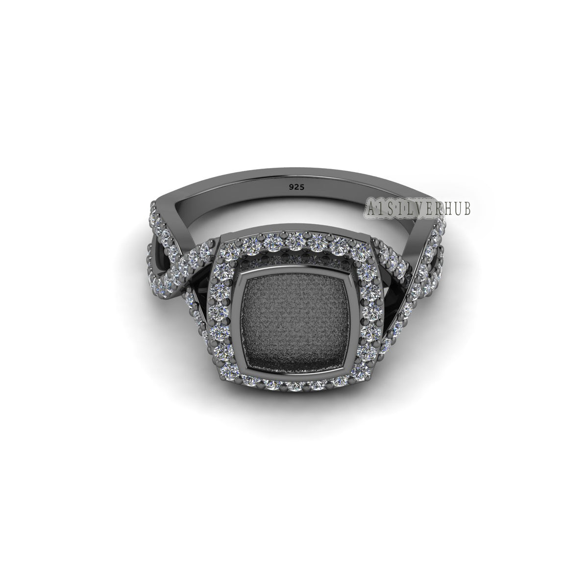 925 Sterling Solid Silver 8mm Cushion Blank Bezel with Surrounded CZ Setted Halo Ring, Good for Resin & Ashes Work, Breastmilk/Keepsake DIY