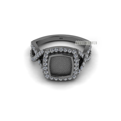925 Sterling Solid Silver 8mm Cushion Blank Bezel with Surrounded CZ Setted Halo Ring, Good for Resin & Ashes Work, Breastmilk/Keepsake DIY