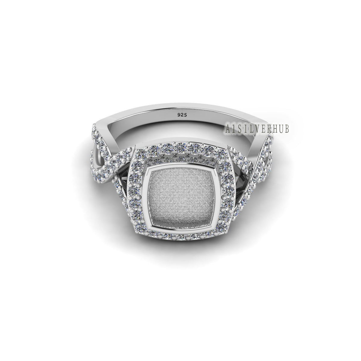 925 Sterling Solid Silver 8mm Cushion Blank Bezel with Surrounded CZ Setted Halo Ring, Good for Resin & Ashes Work, Breastmilk/Keepsake DIY