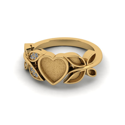 925 Sterling Silver 8mm Blank Heart and Two Butterfly Blank Bezel Ring with Zircon, Good for Resin & Ashes Work, Keepsake DIY Crafts