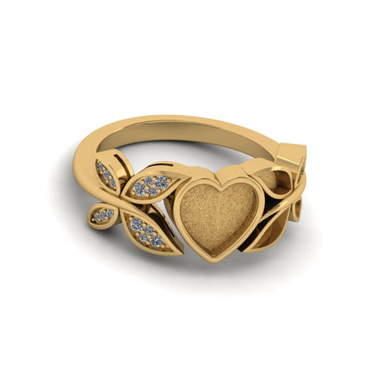 925 Sterling Silver 8mm Blank Heart and Two Butterfly Blank Bezel Ring with Zircon, Good for Resin & Ashes Work, Keepsake DIY Crafts